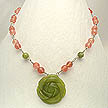 DKC ~ Olive Jade Rose Necklace w/ Cherry Quartz & Olive Jade